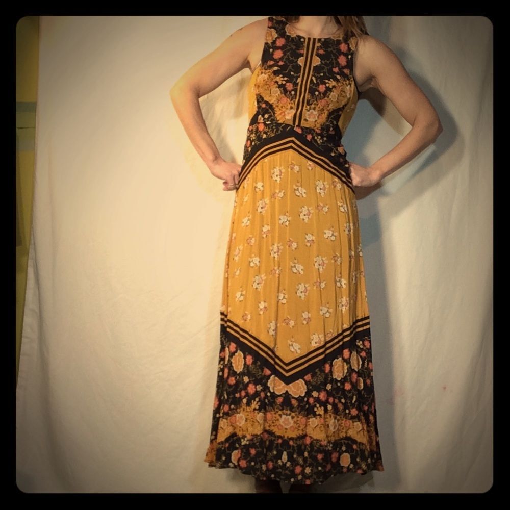 RARE Free People Gorgeous Yellow Floral Sleeveless Maxi Dress Size 4